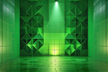 Poster - High Resolution Green Gradient Background with Vintage Geometric Patterns