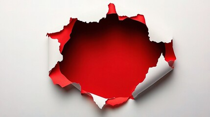 Poster - Red Paper Hole on White Background with Torn Edges and Lines