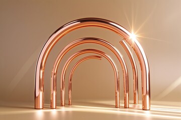 Wall Mural - luminous abstract copper curves on beige backdrop with radiant light effects