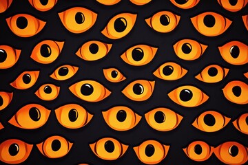 Poster - This abstract image features a striking collection of orange eyes on a dark background, creating a visually captivating pattern. Ideal for creative projects.