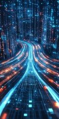 Poster - this striking image features a futuristic digital landscape filled with glowing data streams and int