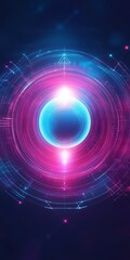 Poster - a stunning digital sphere radiates with vibrant blue and pink light effects, creating a mesmerizing 