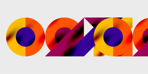 Fototapete - Detailed composition of circles, semicircles, and triangles with glossy effects and smooth gradients. A sleek and modern vector design for creative and tech-inspired projects