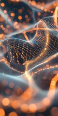 Poster - a blurry image of a wave with orange and blue colors. the image has a dreamy and surreal feel to it,