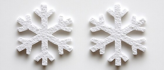 Poster - Two pristine white snowflakes on a textured backdrop evoke winter's delicate beauty and serene elegance ideal for seasonal themes