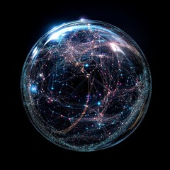 Poster - This captivating abstract image depicts a glowing network sphere filled with bright connections. It symbolizes technology and innovation, perfect for futuristic designs.