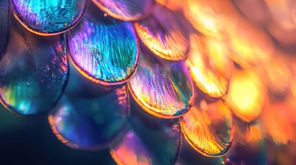 Poster - Close-up of Colorful Iridescent Scales with Vibrant Light Reflections