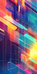 Poster - abstract colorful digital background with geometric shapes and lines