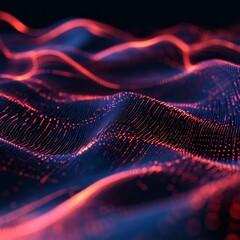 Poster - a mesmerizing abstract representation of colorful light waves flowing elegantly, filled with digital