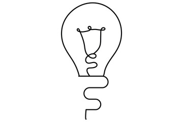 Wall Mural - Continuous one line art light bulb symbol idea and creativity isolated outline vector drawing illustration

