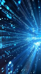 Poster - Dynamic abstract design featuring glowing blue light rays creating a sense of depth and movement. Ideal for technology and digital themes.