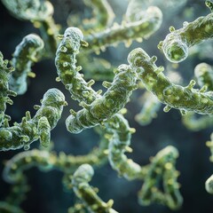 Poster - Microscopic View of Green Bacteria in a Vibrant Biological Setting