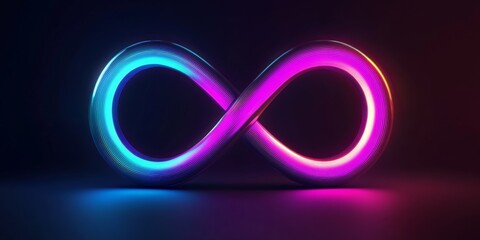 Poster - A glowing, neon purple and blue infinity symbol. The image is a representation of the concept of infinity and the idea of endless possibilities