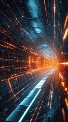 Poster - Explore a captivating abstract tunnel filled with dynamic light trails and vibrant colors, creating a sense of motion and futuristic energy. Perfect for digital art.