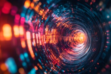 Poster - Abstract Colorful Light Tunnel with Bright Swirling Patterns
