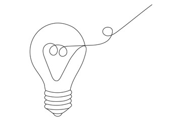 Wall Mural - Continuous one line art light bulb symbol idea and creativity isolated outline vector drawing illustration
