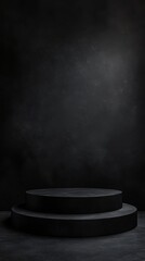 Poster - Modern Minimalist Dark Backdrop with Circular Pedestal and Shadow