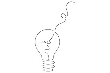 Wall Mural - Continuous one line art light bulb symbol idea and creativity isolated outline vector drawing illustration
