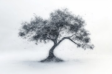 Poster - This abstract digital artwork features a tree formed with intricate lines, symbolizing connectivity and growth, ideal for nature and technology concepts.
