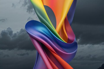 Poster - Triadic Color Spectrum Weaving Through a Stormy Gray Gradient Backdrop for Captivating Graphic Banners