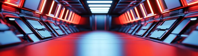 Poster - Futuristic Virtual Space Academy with Red and Blue Lighting for Coding and Learning Environments