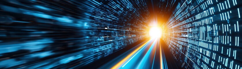 Poster - Futuristic Coding Academy in Virtual Space with Glowing Lines and Data Streams