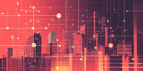 Poster - this image depicts a vibrant smart city network, showcasing digital elements with a striking backgro