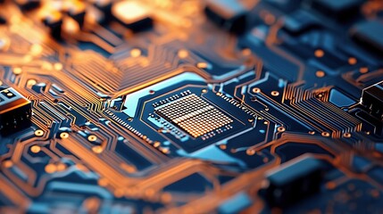 Poster - Close-Up View of Electronic Circuit Board with Intricate Lines and Detail