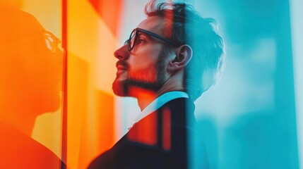 Leinwandbilder - Immersive Visual Storytelling Cutting-Edge Professional Portrait with Vibrant Chromatic Split-Screen Aesthetic - Dynamic Creative Industry Branding