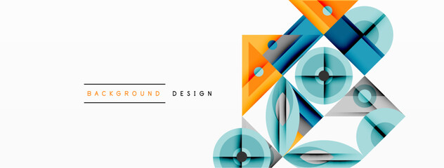 Aufkleber - Geometric abstract composition with intersecting shapes, circles, triangles, and gradients, blending vibrant colors and dynamic contrasts to create a modern, futuristic visual design