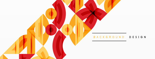 Poster - Abstract geometric background with shapes, featuring circular and rounded elements. Bold contrast, smooth gradients, dynamic composition, futuristic style