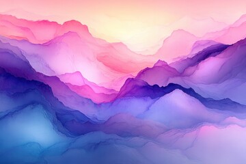 Wall Mural - Ethereal mountain range landscape with soft pink and purple hues creating a dreamy and serene abstract vista artistic style