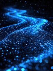 Poster - Captivating abstract image of a winding path of sparkling blue lights on a dark background creating a magical and dreamy atmosphere