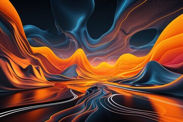 Poster - Futuristic Abstract Landscape Design with Vibrant Orange Gradient and Fluid Shapes for Stunning Flyers