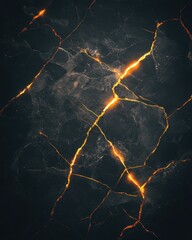 Poster - Striking black marble texture with vibrant golden veins creating a dramatic and luxurious backdrop for modern design