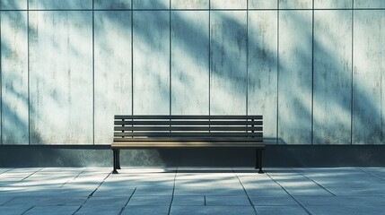 Poster - a modern minimalist bench stands alone against a textured wall, casting soft shadows. this tranquil 