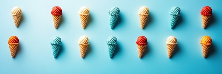 Aufkleber - Pastel Symmetry Vibrant Ice Cream Cone Pattern for Summer Marketing - Trendy Confectionery Design Celebrating Color and Creative Brand Storytelling
