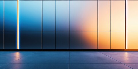 Leinwandbilder - Minimalist Tech Architecture Gradient Glass Wall with Ambient Lighting - Futuristic Design for Corporate Innovation and Digital Workspace Aesthetics