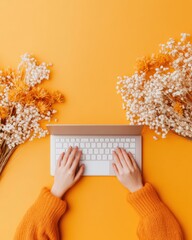Poster - Autumn Ergonomics Minimalist Home Office Aesthetic with Warm Tangerine Workspace Design - Millennial Productivity and Creative Digital Workflow