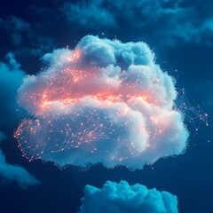 Poster - A vivid representation of an ethereal cloud showcasing digital connections, set against a vibrant sky. Ideal for concepts related to technology and nature.