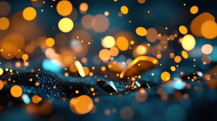 Aufkleber - Ethereal Night Celebration Dynamic Golden Bokeh Lights on Deep Blue - Immersive Visual Experience for Event Marketing and Digital Branding Storytelling