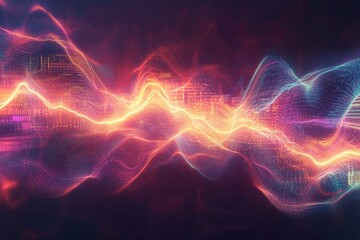 Poster - A colorful wave of light with a purple and orange hue. The wave is surrounded by a dark background