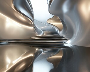 Poster - Abstract Fluid Pathway with Reflective Surfaces and Soft Curves