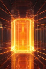 Poster - a large, glowing orange object is the focal point of this image. the space around it is filled with 