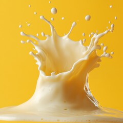 Aufkleber - Creamy splash of milk on bright yellow background creating dynamic and captivating visual with fluid motion and smooth texture for food photography