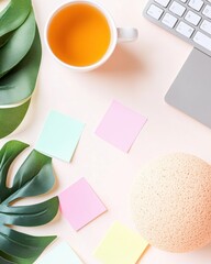 Poster - Mindful Productivity Palette Soft Pastel Workspace Design with Botanical Accents - Holistic Wellness and Creative Professional Styling