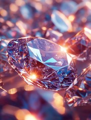 Poster - Captivating close up of sparkling diamonds with brilliant facets and warm bokeh background creating a luxurious and glamorous atmosphere