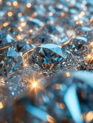 Poster - Captivating close up of sparkling diamonds showcasing brilliant facets and luxurious texture with a soft bokeh background creating an atmosphere of elegance