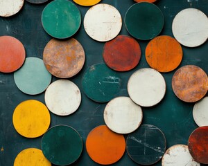Aufkleber - Geometric Minimalism Vintage Industrial Color Theory Exploration in Textured Circles - Modern Design Inspiration for Creative Professionals and Trend Forecasters