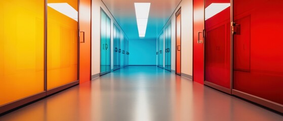 Poster - Minimalist Laboratory Corridor Immersive Chromatic Research Environment Showcasing Cutting-Edge Scientific Workflow and Innovative Design Aesthetics in High-Performance Institutional Spaces